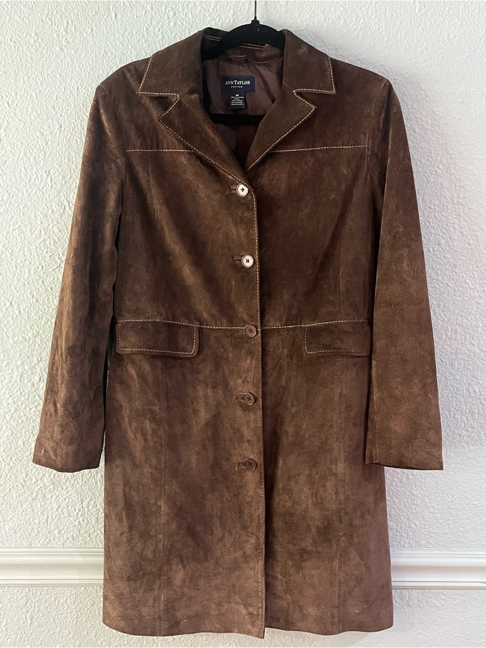 Vintage Ann Taylor Petite 8P Brown Suede Leather Coat Western Y2K Jacket